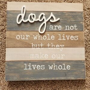 Hobby Lobby Dogs Layered Plank Sign in White, Gray, Brown